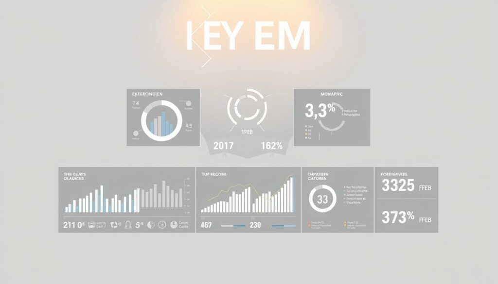 A sleek, modern infographic showcasing the key EM (European Championship) records and statistics against a clean, minimalist background. The foreground features a dynamic data visualization with crisp infographic elements - charts, graphs, and icons cleanly arranged to highlight the most important metrics. The middle ground includes subtle dividing lines and geometric shapes that frame the data, creating a sense of structure and balance. The background is a muted gradient, allowing the data to take center stage. Warm, even lighting from the top casts a subtle glow, giving the piece a premium, authoritative feel. The overall composition is sharp, polished, and designed to clearly communicate the EM's historical highlights and milestones.
