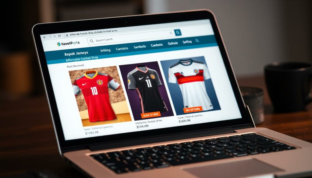 Online-Shop für günstige Fussball Trikots auf einem Laptop
