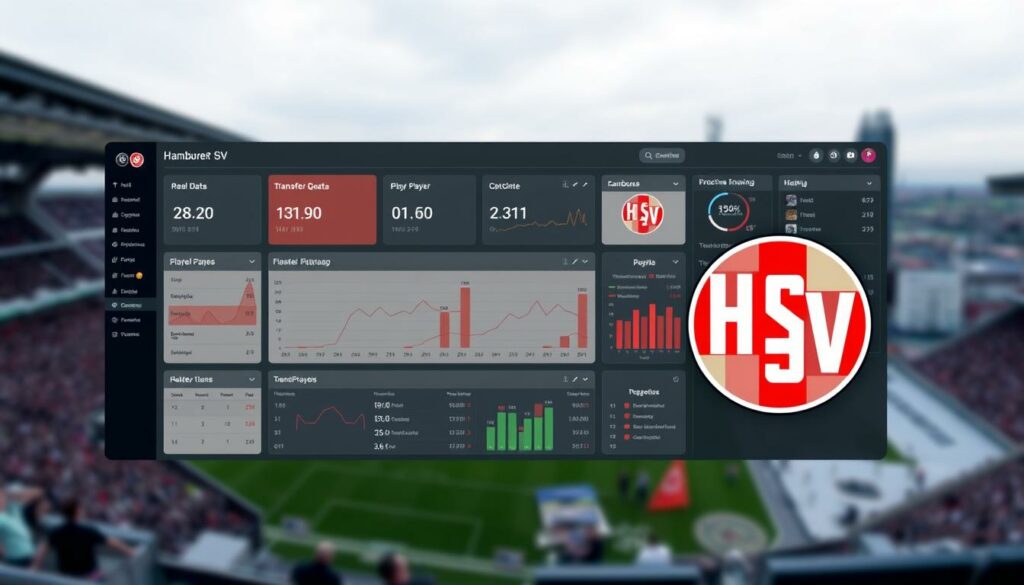A detailed data visualization of the current transfer market analysis for Hamburger SV (HSV). The foreground depicts a modern, interactive dashboard with real-time transfer data, player statistics, and financial details. The middle ground showcases a clean, minimalist interface with intuitive data visualizations such as graphs, charts, and interactive timelines. The background features a subtle, blurred cityscape of Hamburg, hinting at the club's local roots and national prominence. The overall atmosphere conveys a sense of analytical rigor, data-driven decision-making, and a commitment to navigating the complex transfer market landscape.