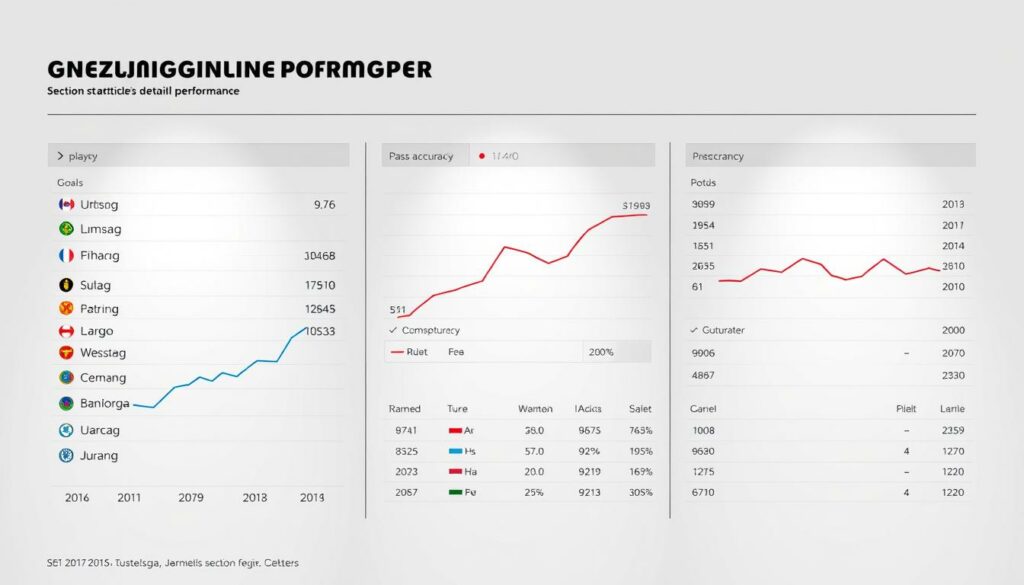 A detailed statistical overview of Bundesliga performance data, presented in a clean, data-driven layout. The foreground features a sleek, minimalist data visualization showcasing key metrics such as goals, assists, and pass accuracy for the selected player. The middle ground includes additional contextual information, such as league rankings and comparative statistics. The background maintains a muted, neutral tone to keep the focus on the data. Crisp, high-contrast lighting emphasizes the precision and clarity of the information. The overall aesthetic is professional, modern, and easy to digest, complementing the section's title and the article's subject matter.