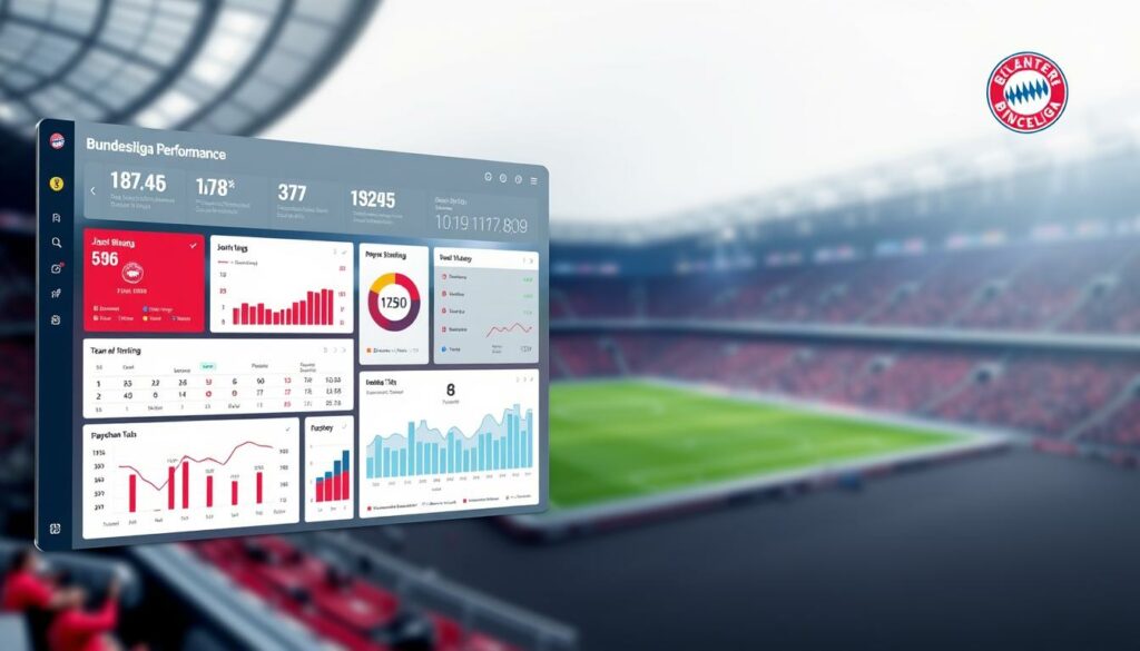 A detailed visual representation of Bundesliga performance data, rendered in a clean, modern style. The foreground showcases a sleek data visualization dashboard, with interactive graphs, charts, and infographics displaying key statistics such as team standings, player rankings, and match results. The middle ground features a vibrant, blurred stadium backdrop, capturing the dynamic energy of the league. The background is a subtle gradient, creating a sense of depth and emphasizing the professionalism and authority of the data presentation. The lighting is crisp and directional, highlighting the clarity and precision of the information. The overall composition conveys a sense of analytical depth and sports-related excitement, perfectly suited to illustrate the section on Jonathan Tah's impressive performance for the FC Bayern.