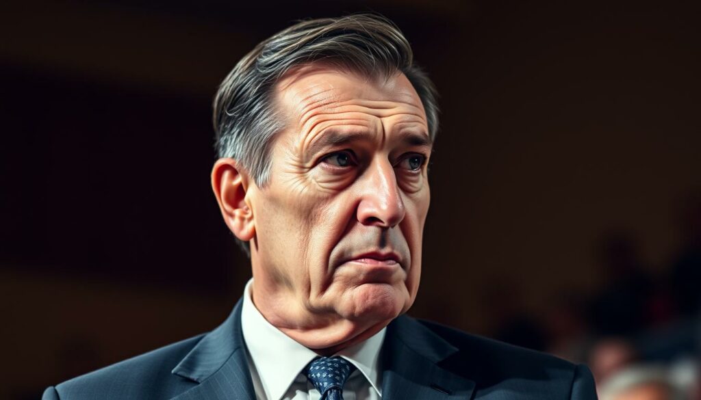 A middle-aged man with a distinguished, weathered face, Nándor Hidegkuti, stands tall and commanding, his gaze steady and focused. He is dressed in a crisp, formal suit, exuding an aura of authority and experience. The lighting is warm and flattering, casting subtle shadows that accentuate the lines of his face and the determination in his eyes. The background is slightly blurred, placing the emphasis on Hidegkuti's powerful presence, a true coaching legend whose legacy has shaped the game. The overall atmosphere conveys a sense of history, respect, and the weight of his contributions to the sport.