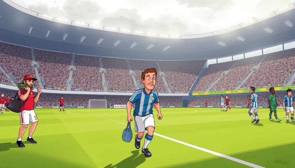 Ein Bild von David Selke, wie er einen Fußballplatz verlässt