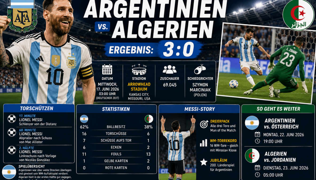 Argentinien Algerien Ergebnis: 3:0 dank Messi-Dreierpack