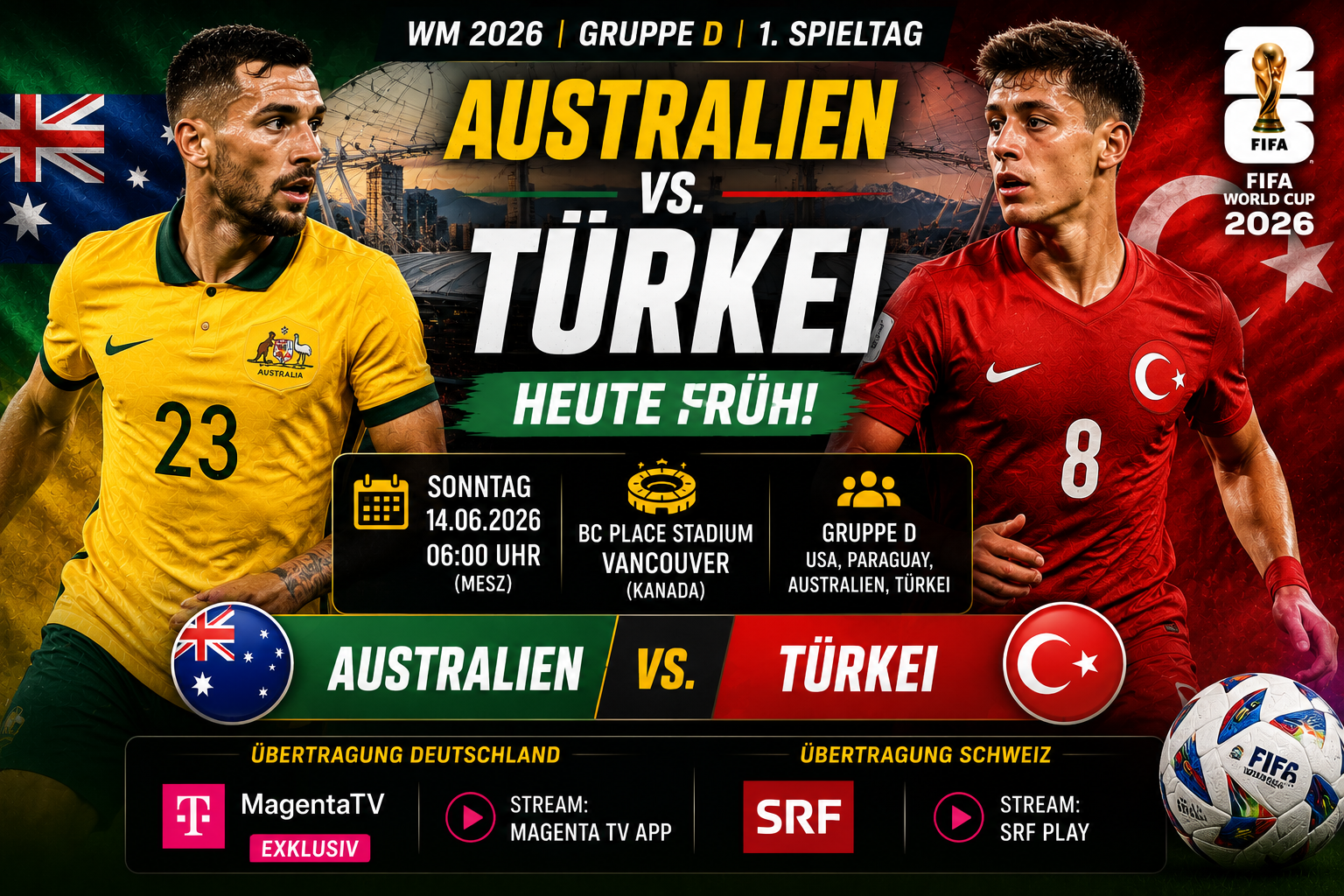 Australien Türkei heute: Anstoß, Aufstellung & TV