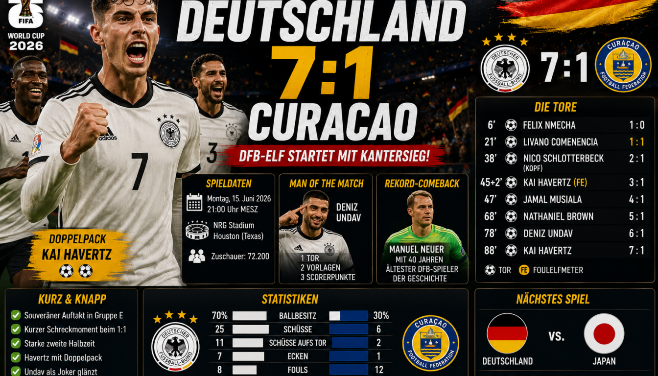 Deutschland Curacao Ergebnis: 7:1 zum WM-Auftakt