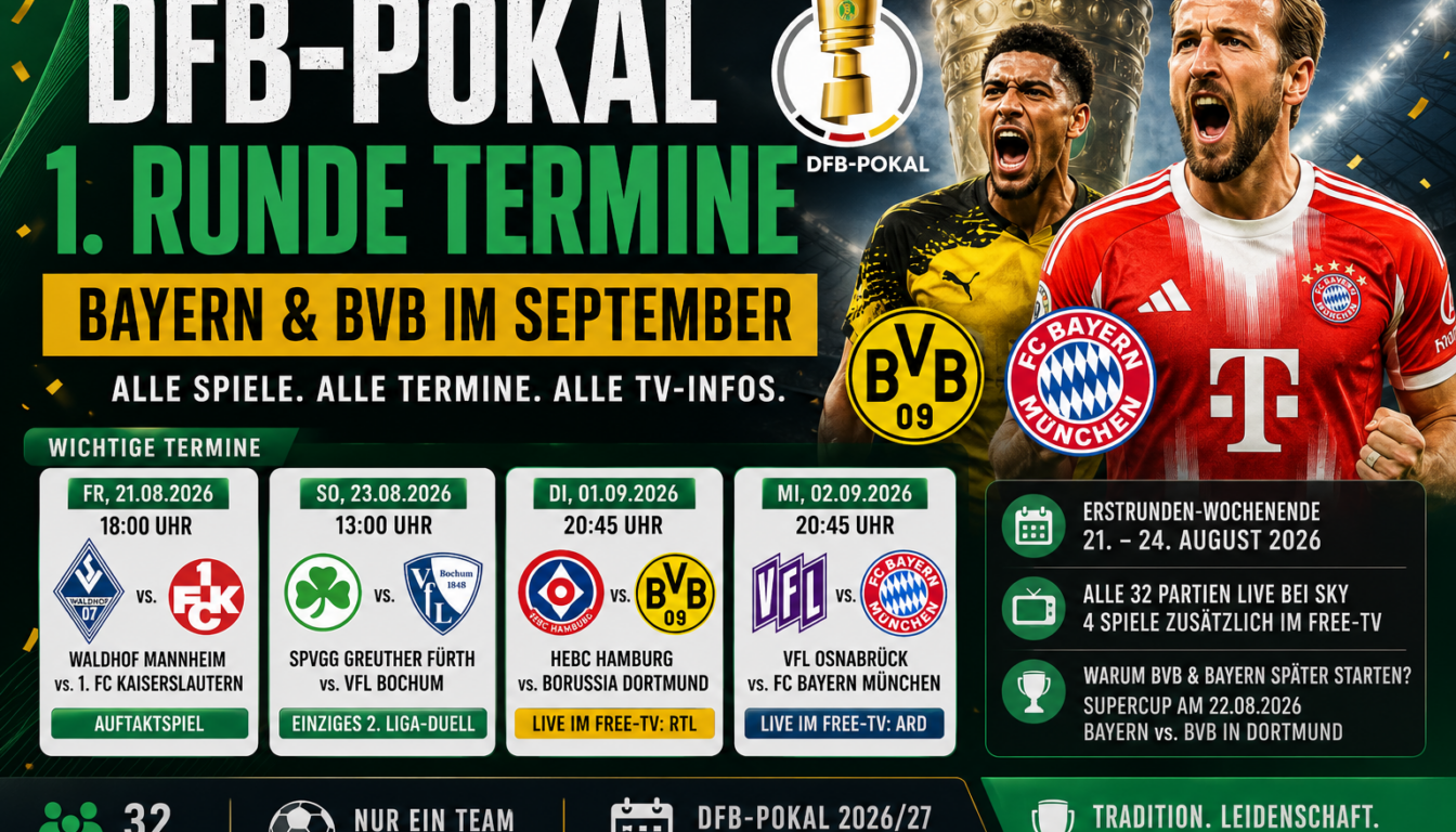 DFB-Pokal 1. Runde Termine: Bayern & BVB im September