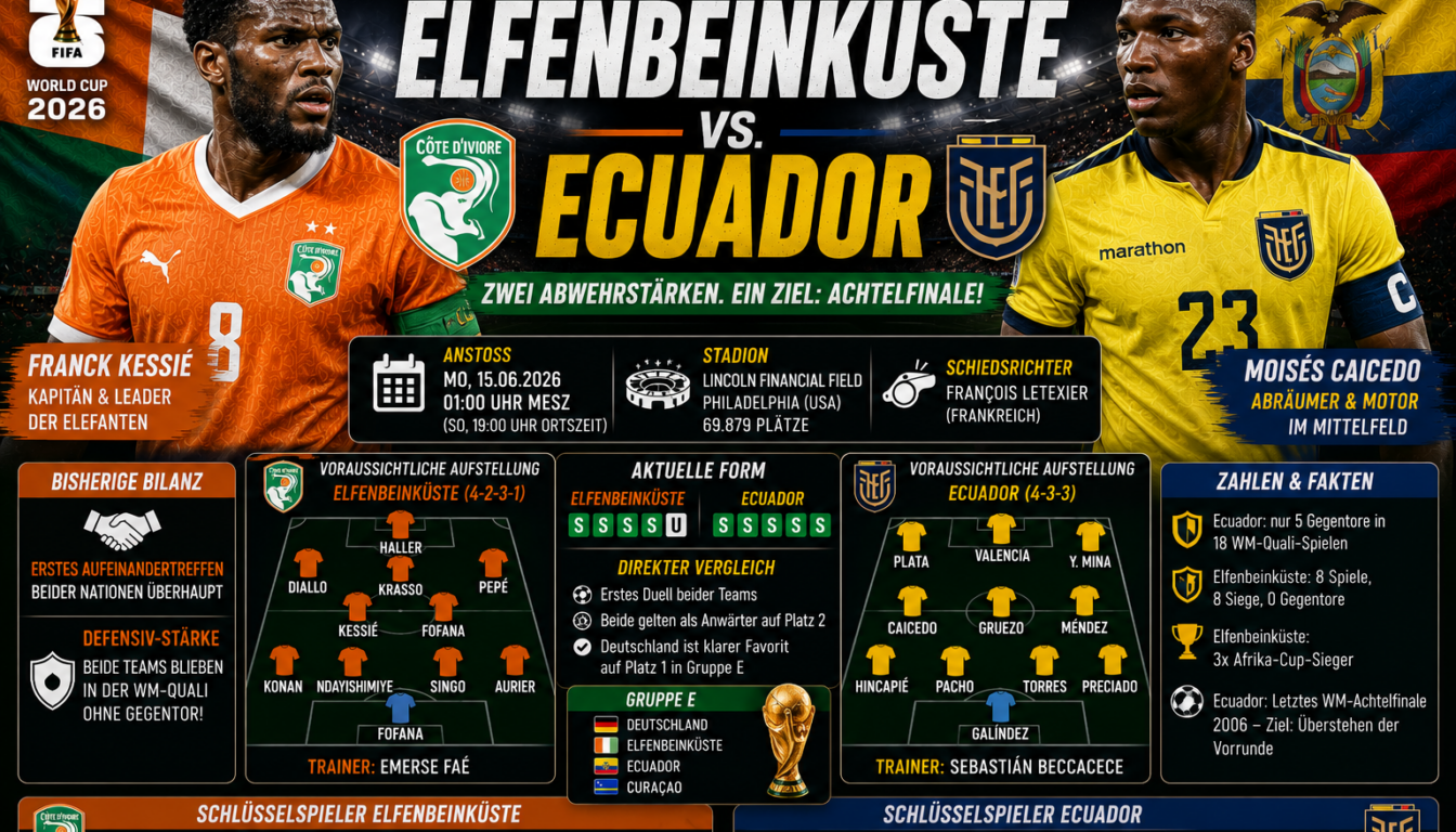 Elfenbeinküste Ecuador: WM-Auftakt 2026 in Gruppe E