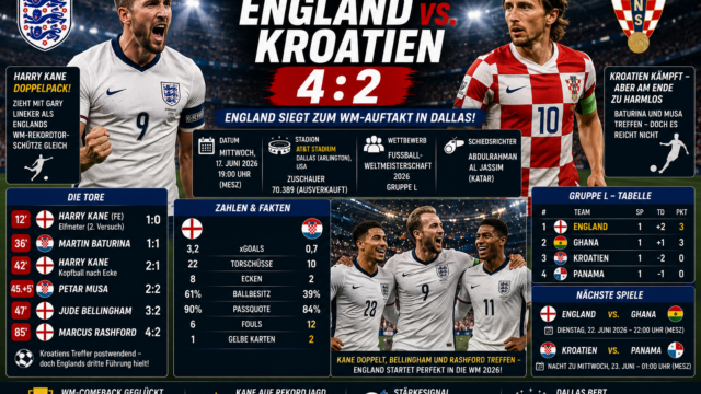 England Kroatien Ergebnis 4:2: WM-Auftakt 2026