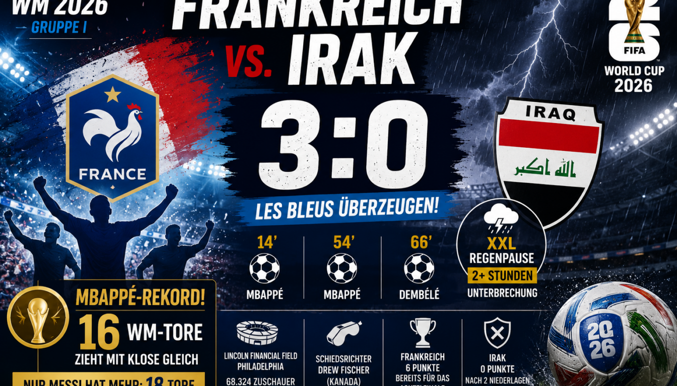 Frankreich Irak Ergebnis: 3:0, Mbappé-Doppelpack