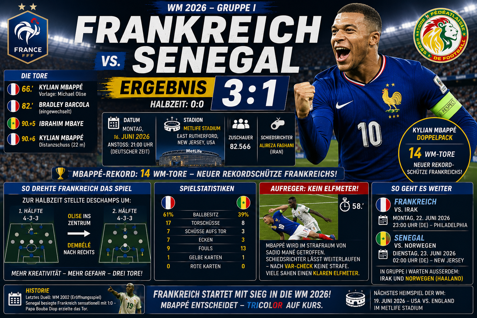 Frankreich Senegal Ergebnis: 3:1 – Mbappé-Doppelpack