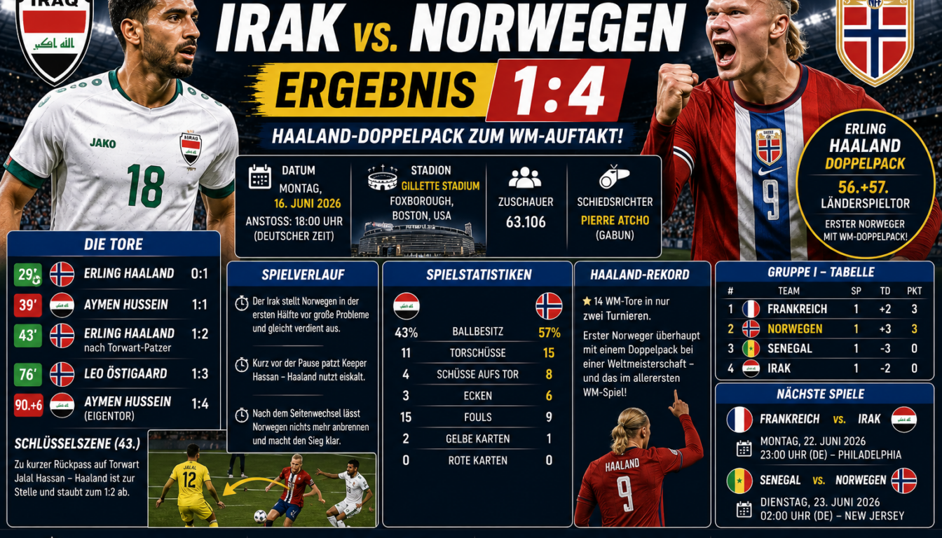 Irak Norwegen Ergebnis: 1:4 – Haaland-Doppelpack
