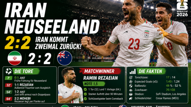 Iran Neuseeland Ergebnis: 2:2 dank Rezaeian