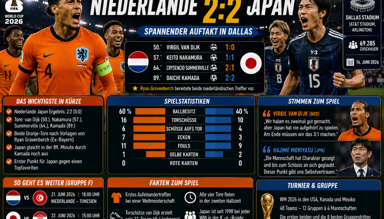 Niederlande Japan Ergebnis: 2:2 zum WM-Auftakt in Dallas