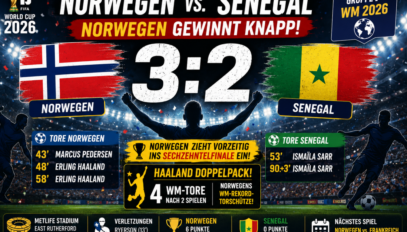 Norwegen Senegal Ergebnis: 3:2, Haaland-Doppelpack