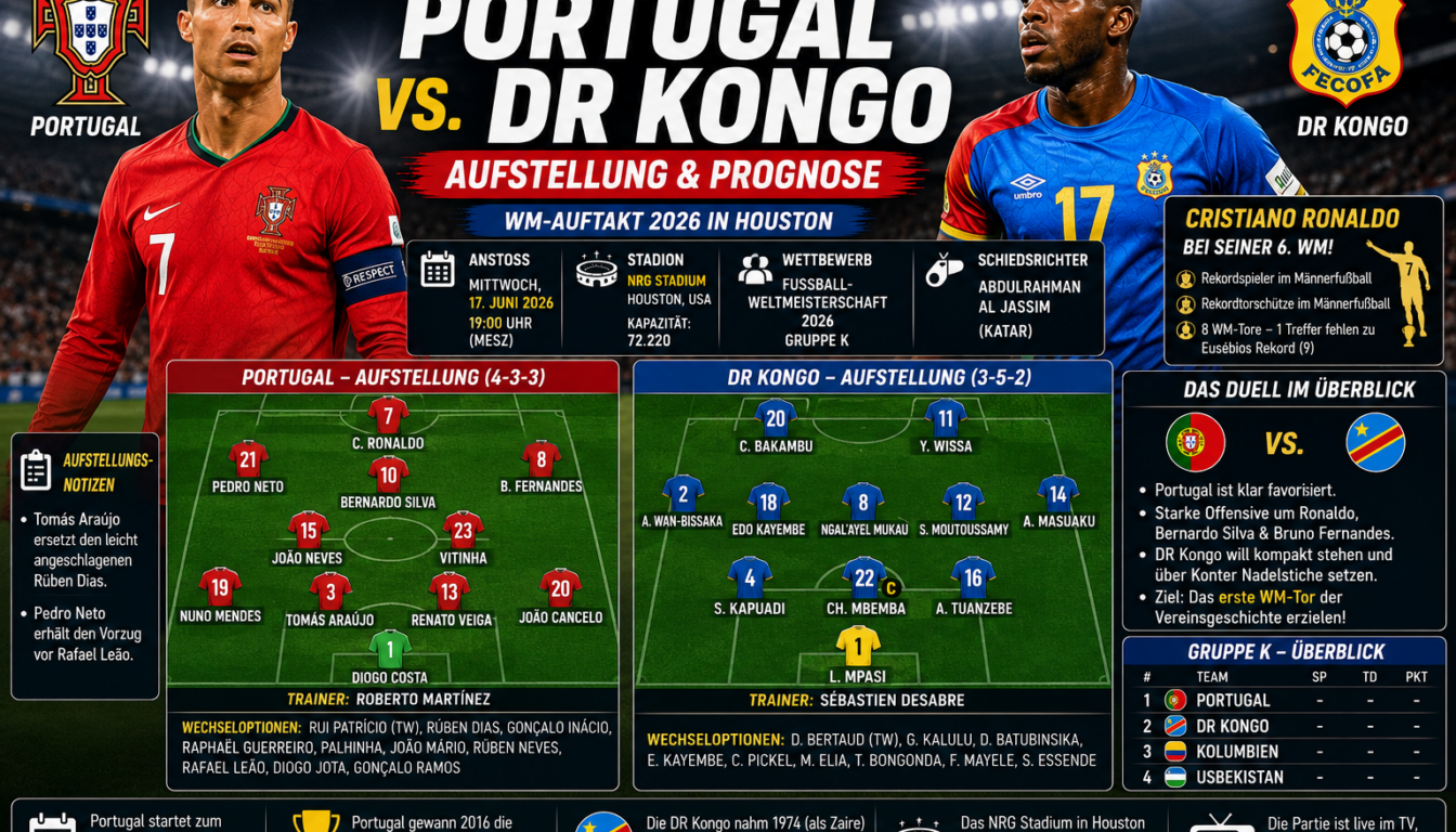 Portugal DR Kongo Aufstellung & Prognose zur WM 2026