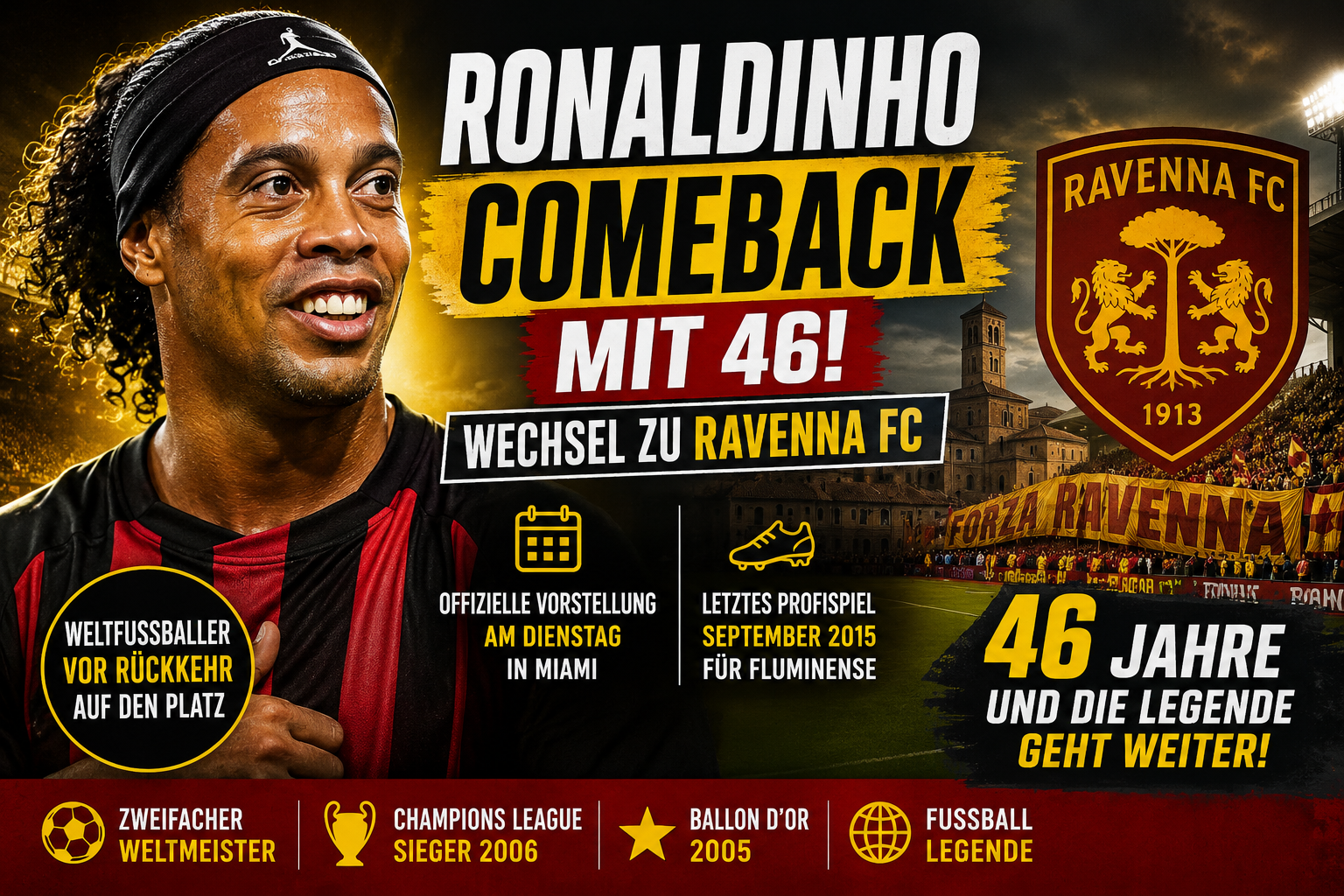 Ronaldinho Comeback mit 46: Unterschrift bei Ravenna FC