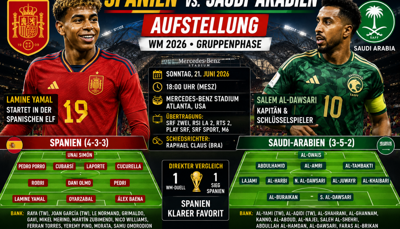 Spanien Saudi-Arabien Aufstellung: WM-Spiel in Atlanta