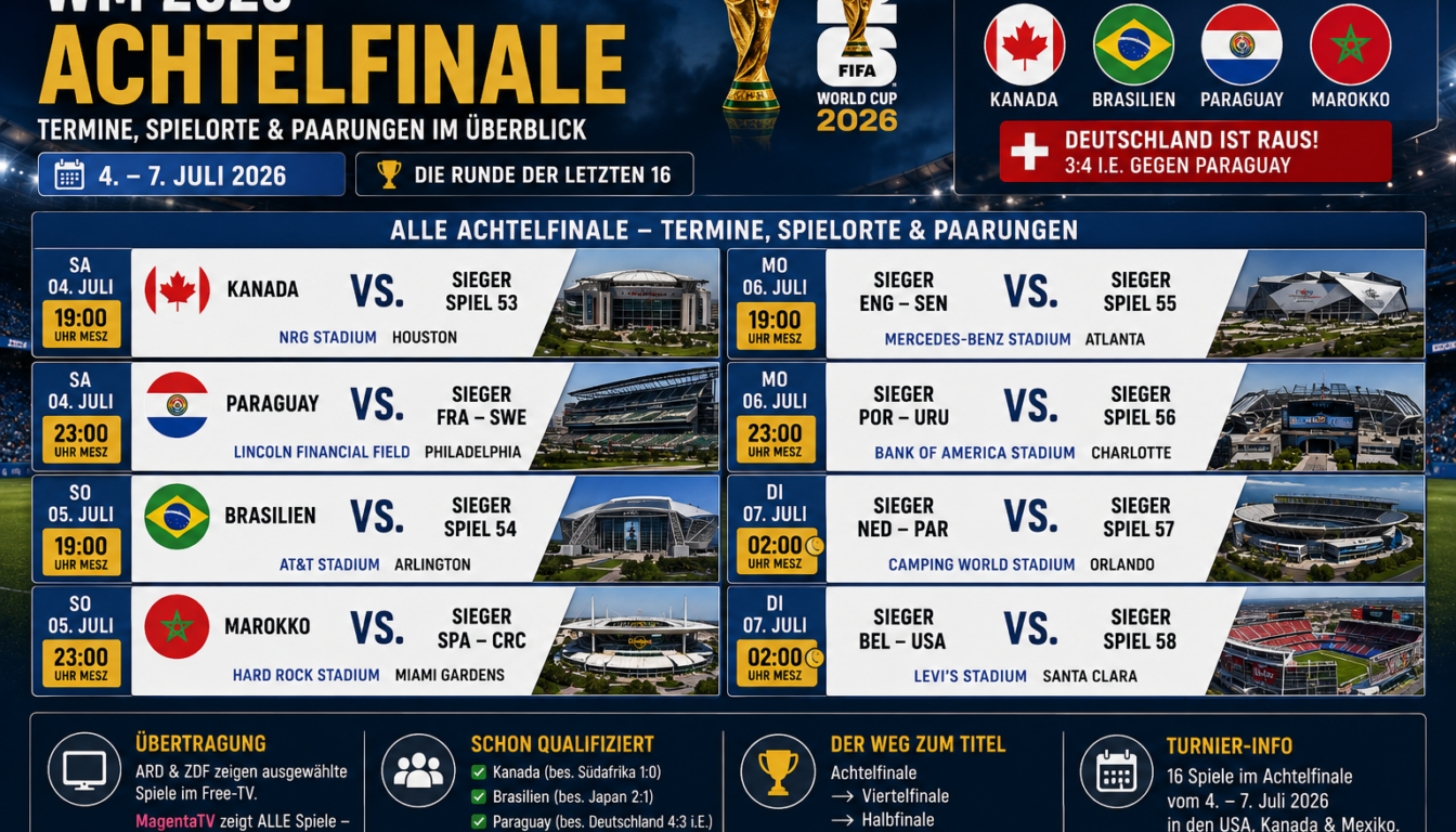 WM 2026 Achtelfinale: Termine, Spielorte & Paarungen