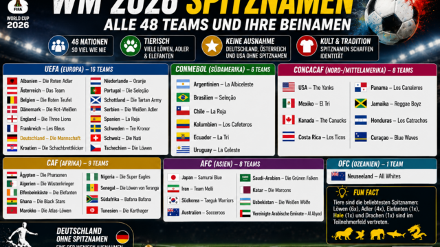WM 2026 Spitznamen: Alle 48 Teams und ihre Beinamen