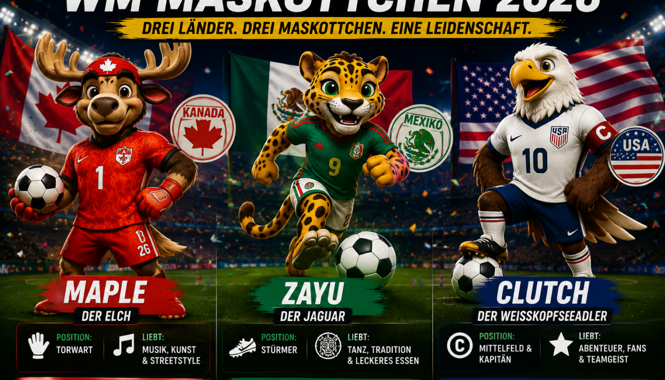 WM Maskottchen 2026: Maple, Zayu und Clutch im Porträt