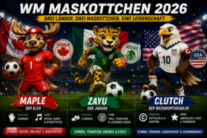 WM Maskottchen 2026: Maple, Zayu und Clutch im Porträt