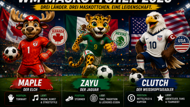 WM Maskottchen 2026: Maple, Zayu und Clutch im Porträt