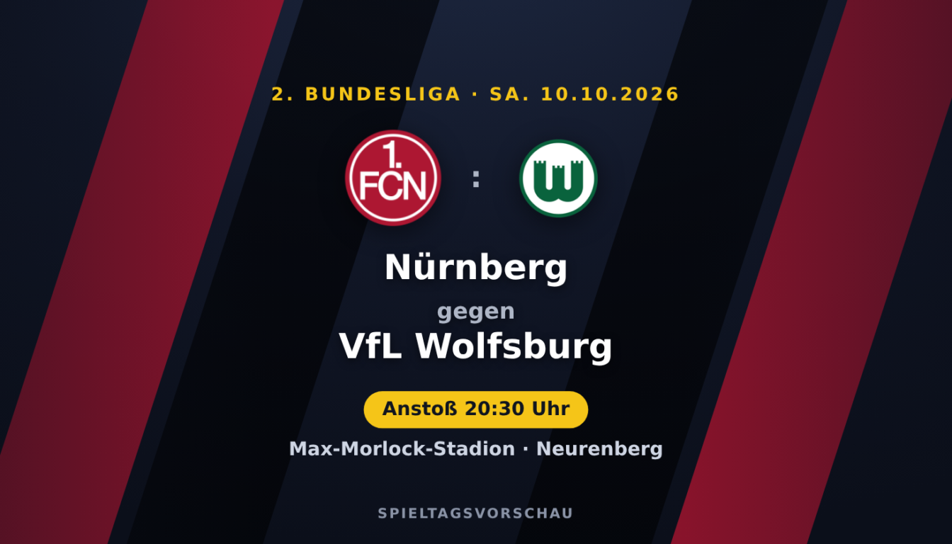 Nürnberg – Wolfsburg: Spitzenspiel um die oberen Plätze | 2. Bundesliga